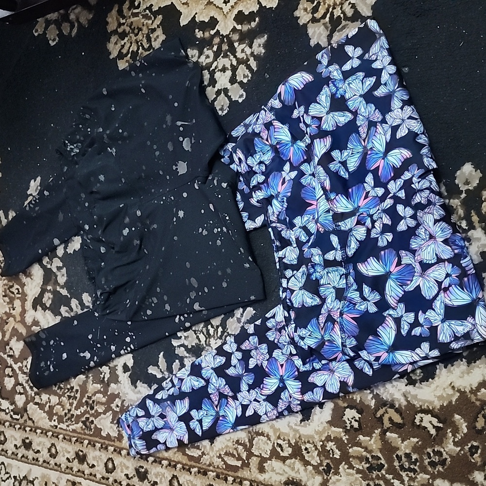 BUNDLE! Girl's Plus Sugar & Jade Butterfly Print & Black/Gold Leggins; XXL 20/22